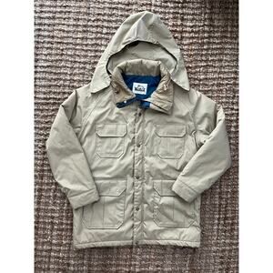 Vintage Woolrich Barn Chore Parka Jacket made in USA Beige Size L Hood EUC